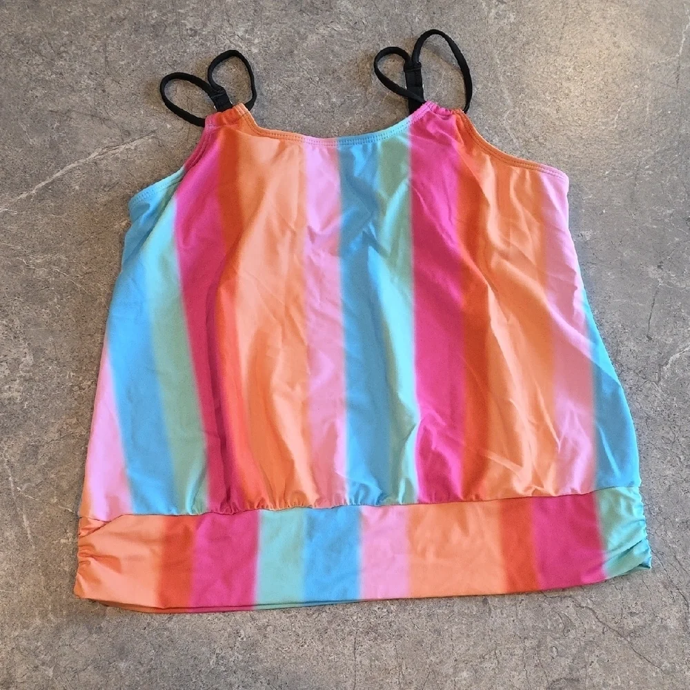 (J35) Multicolor Striped Swim Top